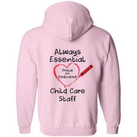 *Logo on Back* Crayon Heart Big Black Font Child Care Staff Zip-Up Hoodie