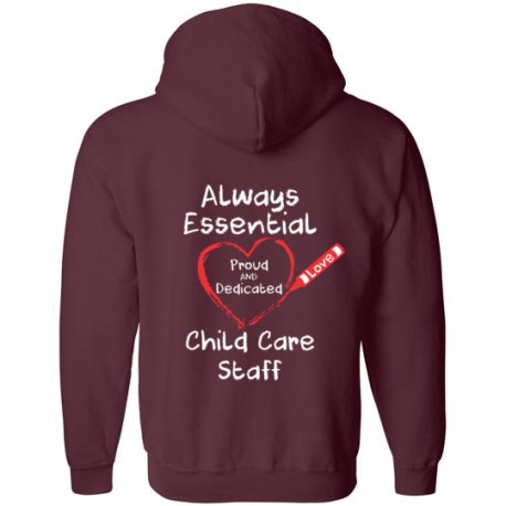 *Logo on Back* Crayon Heart Big White Font Child Care Staff Zip-Up Hoodie