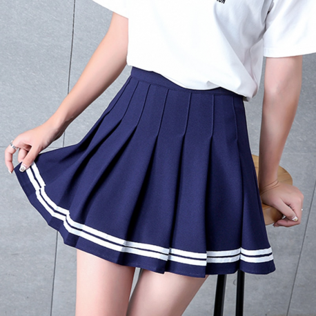 Summer Fashion Short Striped Harajuku Pleated Women Summer Skirt