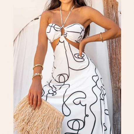 Women Printed Sexy Maxi Backless Dress