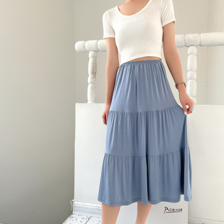 Womens Modal splices three layer cake summer dress skirt thin elastic loose show thin skirts