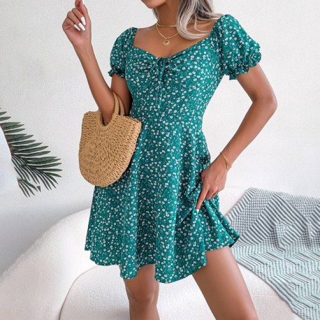 Women Dresses with Bell Sleeves V Neck Gown