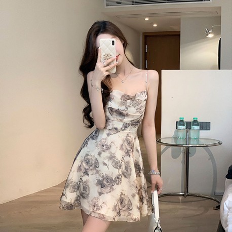 French Chiffon Rose Camisole Dress For Women