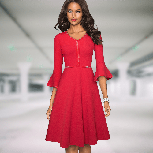 Red flared sleeve dress