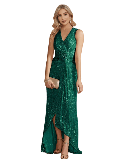 Party Dress, Color-Dark Green, Front-