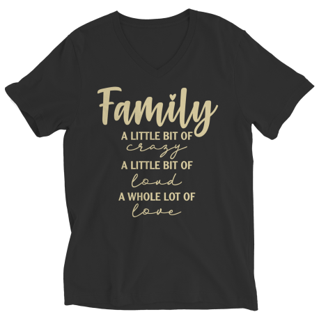 Ladies V-Neck T-Shirt | Colored | Family - A Little Bit Of Crazy, A Little Bit Of Loud, A Whole Lot Of Love