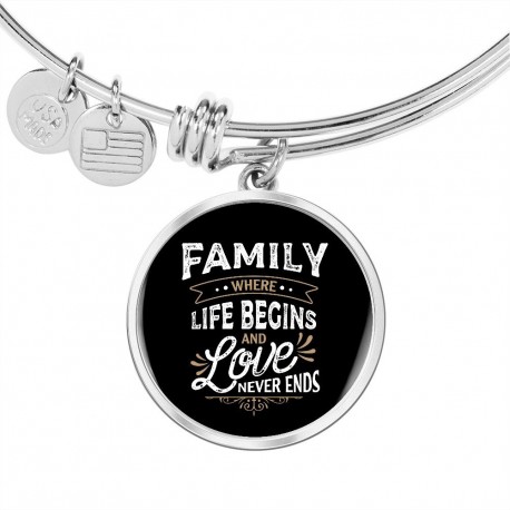 Stainless Steel Luxury Bangle With Circle Pendant | Family - Where Life Begins, And Love Never Ends