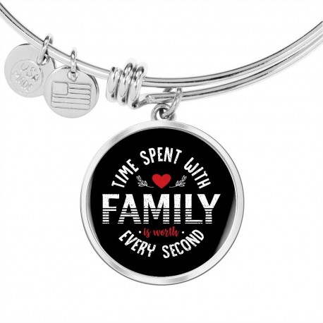 Stainless Steel Luxury Bangle With Circle Pendant | Time Spent With Family Is Worth Every Second
