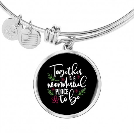 Stainless Steel Luxury Bangle With Circle Pendant | Together Is A Wonderful Place To Be