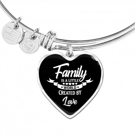 Stainless Steel Luxury Bangle With Heart Pendant | Family Is A Little World Created By Love