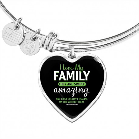 Stainless Steel Luxury Bangle With Heart Pendant | I Love My Family - They Are Simply Amazing, And I Couldnt Imagine My Life..