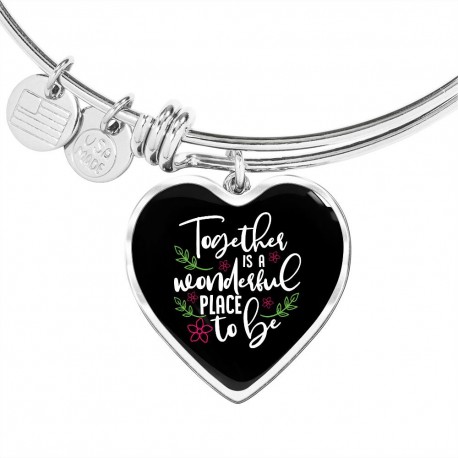 Stainless Steel Luxury Bangle With Heart Pendant | Together Is A Wonderful Place To Be