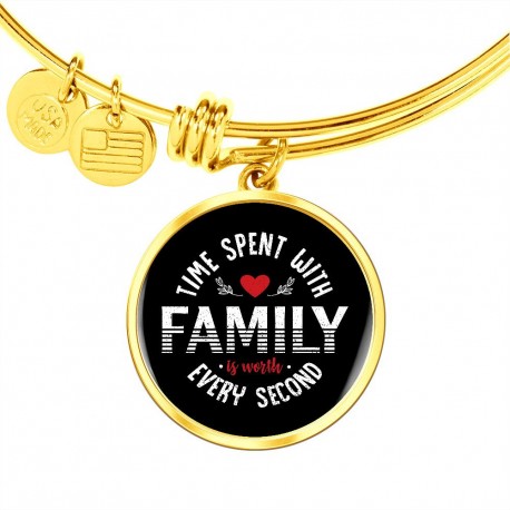 Gold Luxury Bangle With Circle Pendant | Time Spent With Family Is Worth Every Second