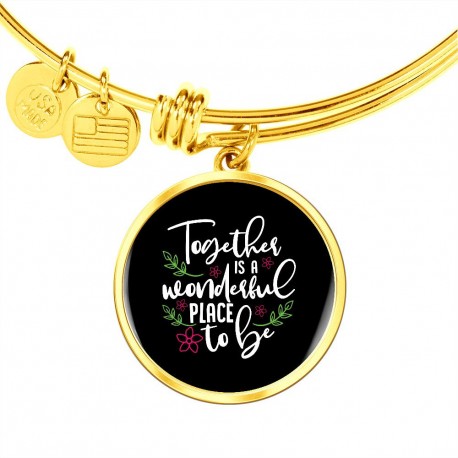 Gold Luxury Bangle With Circle Pendant | Together Is A Wonderful Place To Be