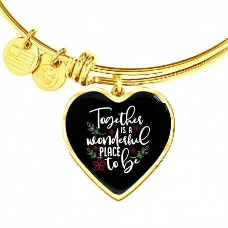 Gold Luxury Bangle With Heart Pendant | Together Is A Wonderful Place To Be