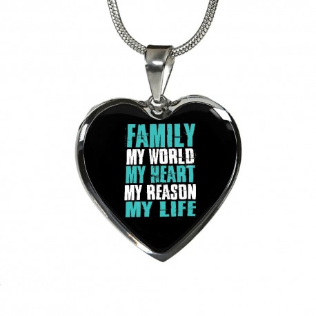 Stainless Steel Necklace With Heart Pendant | Family - My World, My Heart, My Reason, My Life