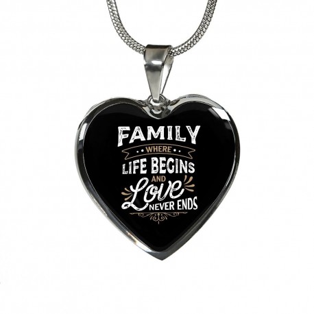 Stainless Steel Necklace With Heart Pendant | Family - Where Life Begins, And Love Never Ends
