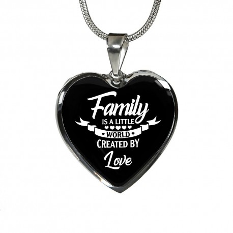 Stainless Steel Necklace With Heart Pendant | Family Is A Little World Created By Love