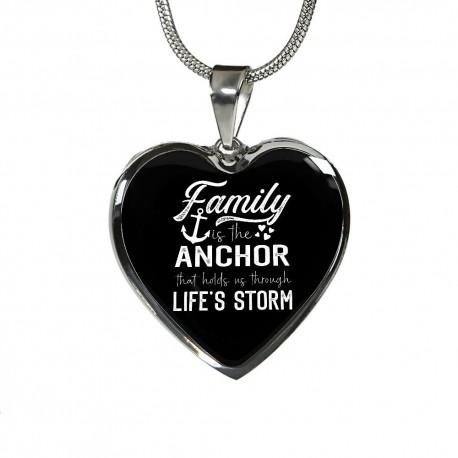 Stainless Steel Necklace With Heart Pendant | Family Is The Anchor That Holds Us Through Lifes Storm