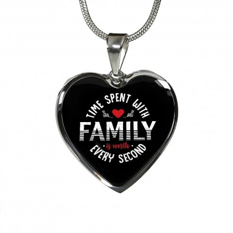 Stainless Steel Necklace With Heart Pendant | Time Spent With Family Is Worth Every Second