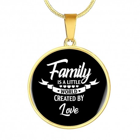 Gold Necklace With Circle Pendant | Family Is A Little World Created By Love