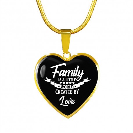 Gold Necklace With Heart Pendant | Family Is A Little World Created By Love