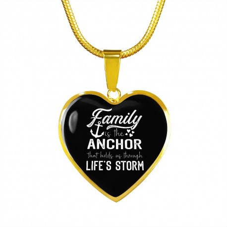 Gold Necklace With Heart Pendant | Family Is The Anchor That Holds Us Through Lifes Storm
