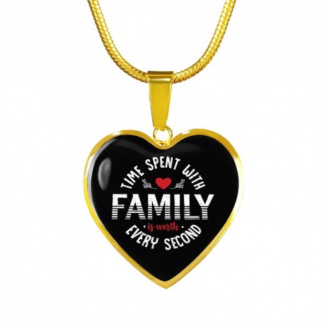 Gold Necklace With Heart Pendant | Time Spent With Family Is Worth Every Second