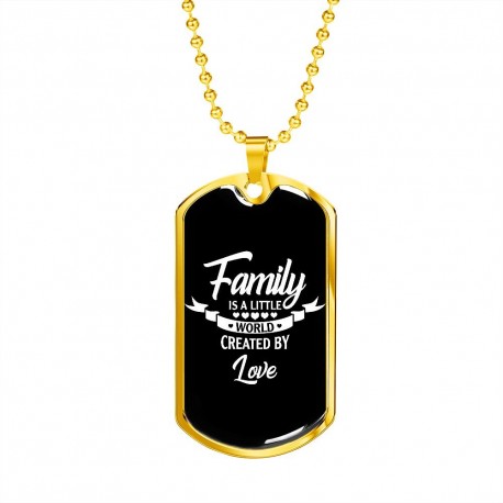 Gold Necklace With Dog Tag Pendant | Family Is A Little World Created By Love