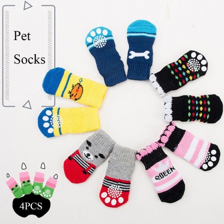4Pcs Warm Anti Slip Pet Socks