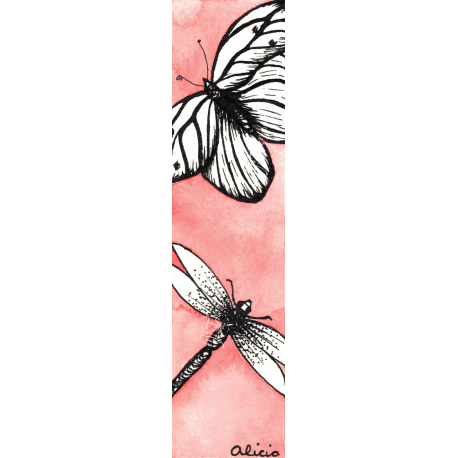 Butterfly and Dragonfly Playing Tag - Red Bookmark