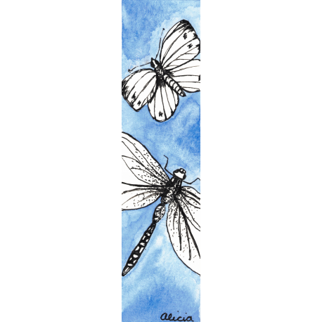 Butterfly and Dragonfly Playing Tag - Blue Bookmark
