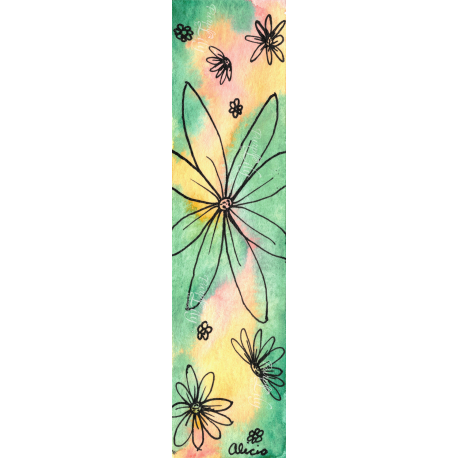 Medium and Small Daisies on Red, Green, and Yellow Bookmark