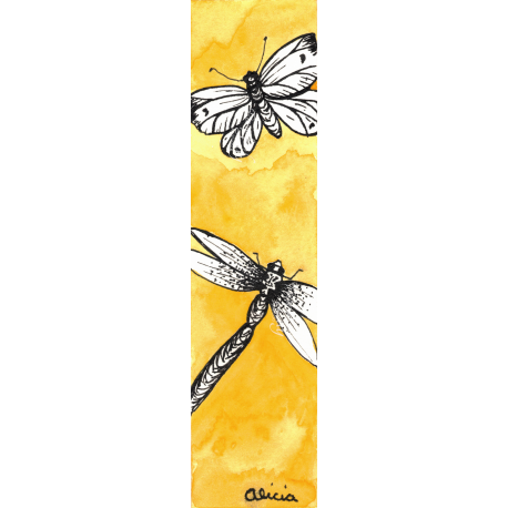 Butterfly and Dragonfly Playing Tag - Yellow Bookmark