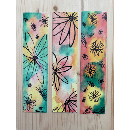 Set of Three Daisies on Red, Green, and Yellow Bookmarks