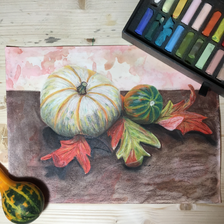 White Pumpkin with Orange and Green Gourd (original)