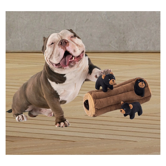 ZippyPaws Zippy Burrow Black Bear Log - Puzzle Dog Toy - Hide and Seek