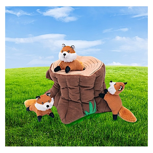 ZippyPaws Zippy Burrow Foxes Stump - Puzzle Dog Toy - Hide and Seek