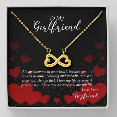 To My Girlfriend - Infifnity Heart Necklace With Message Card (18k Yellow Gold)