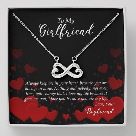 To My Girlfriend - Infinity Heart Necklace With Message Card (14k White Gold)