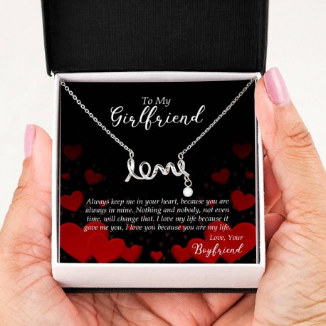 To My Girlfrienda - Scripted Love Necklace With Message Card (High Polished .316 Surgical Steel)