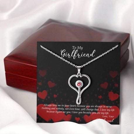 To My Girlfriend - Stethoscope Necklaces Embellished with Red Swarovski® Crystal (Mahogany Style Luxury Box)
