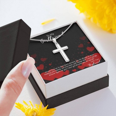 To My Girlfriend - White Gold Finish Cross Necklaces With Message Cards (Standard Box)