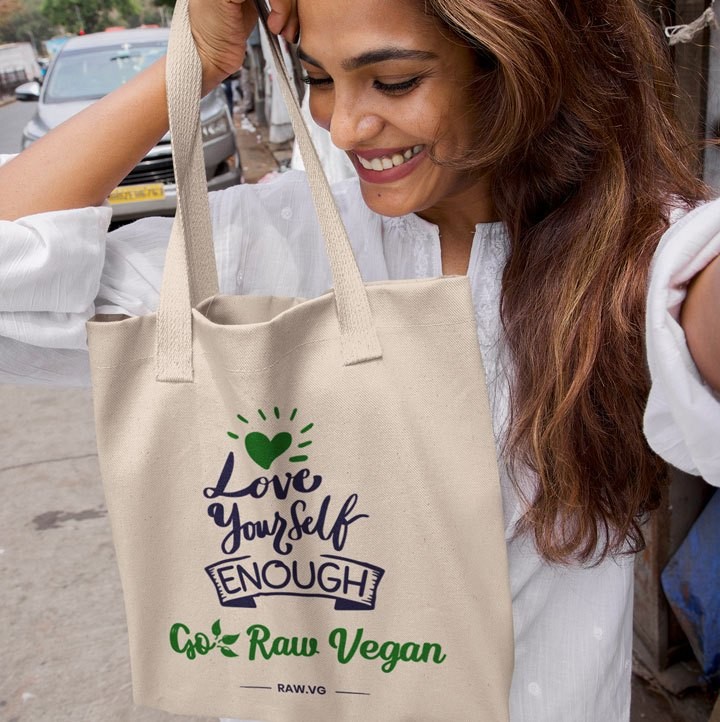 custom raw vegan slogan tote bags