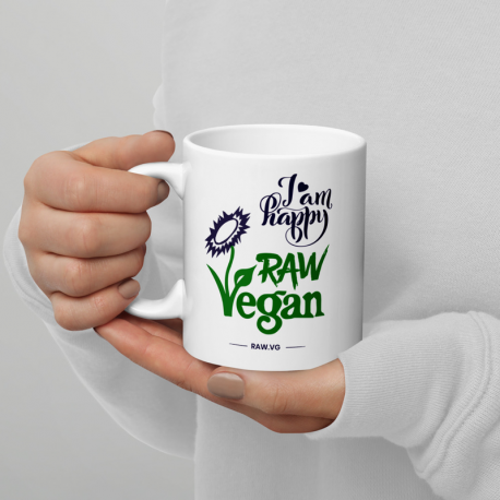 I Am Happy Raw Vegan V1 White Glossy Mug