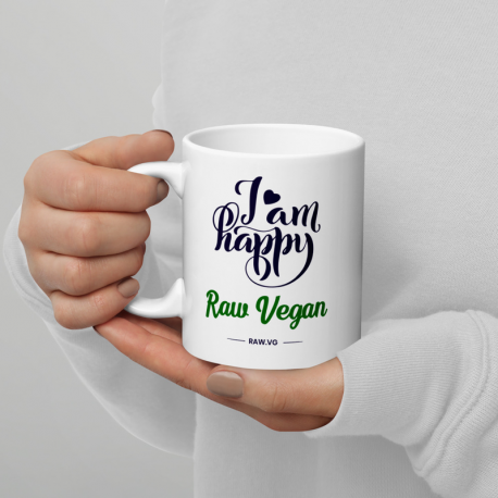 I Am Happy Raw Vegan V2 White Glossy Mug
