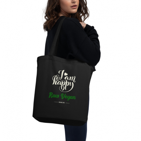 I Am Happy Raw Vegan V2 Eco Tote Bag Black
