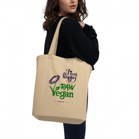 I Am Happy Raw Vegan V1 Eco Tote Bag Oyster