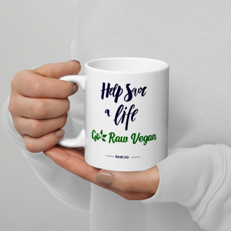Help Save A Life Go Raw Vegan White Glossy Mug