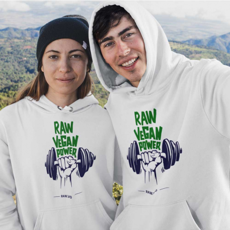Raw Vegan Power Premium Unisex Eco Hoodie (Dark Design)